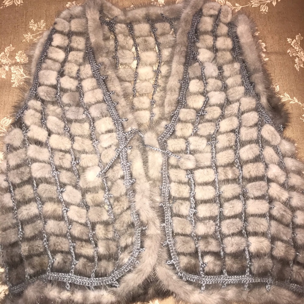 Mink pom pom and crochet vest